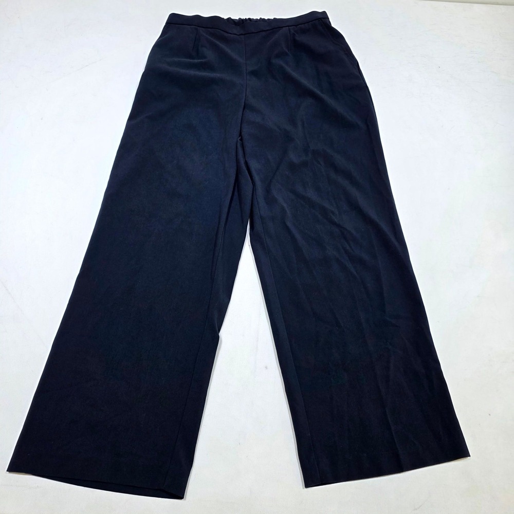 Dressbarn Trousers Women 16WS Navy Blue Wide Leg Elastic Waist Career Pants